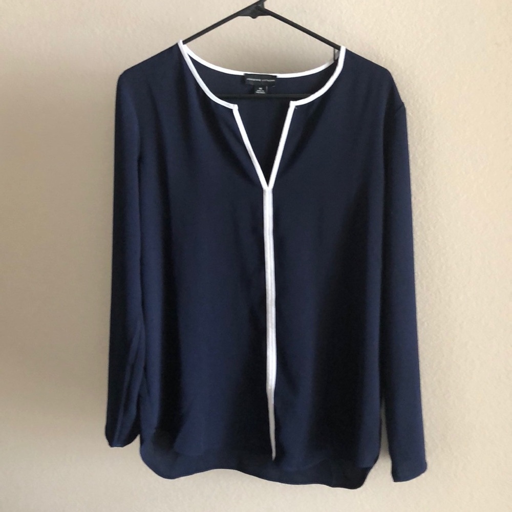 Adrienne Vittadini. Navy with white trim blouse.